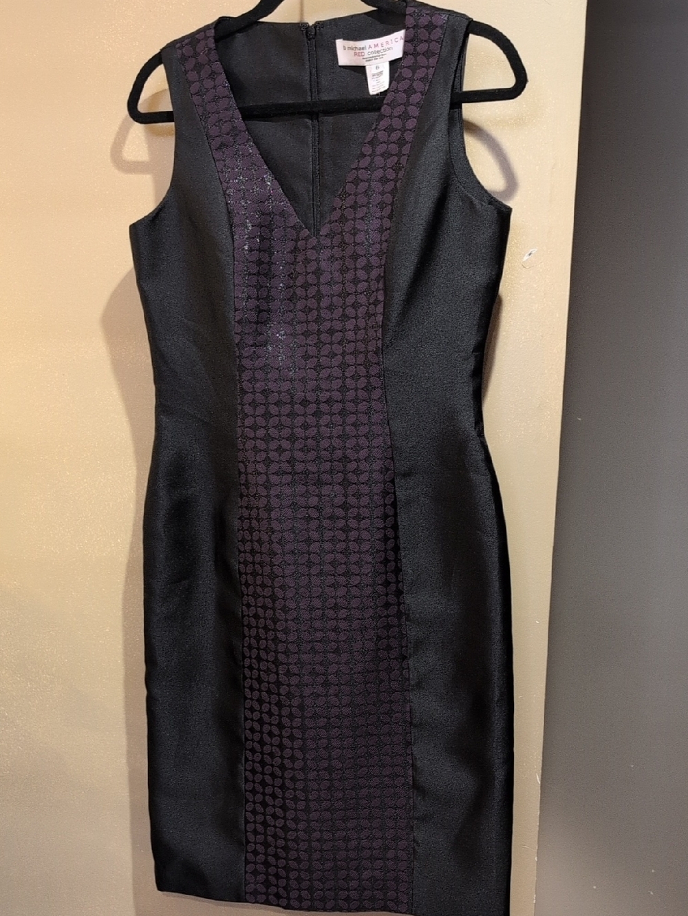 B Micheal America Red collection Black Dress with Deep Purple Center Panel